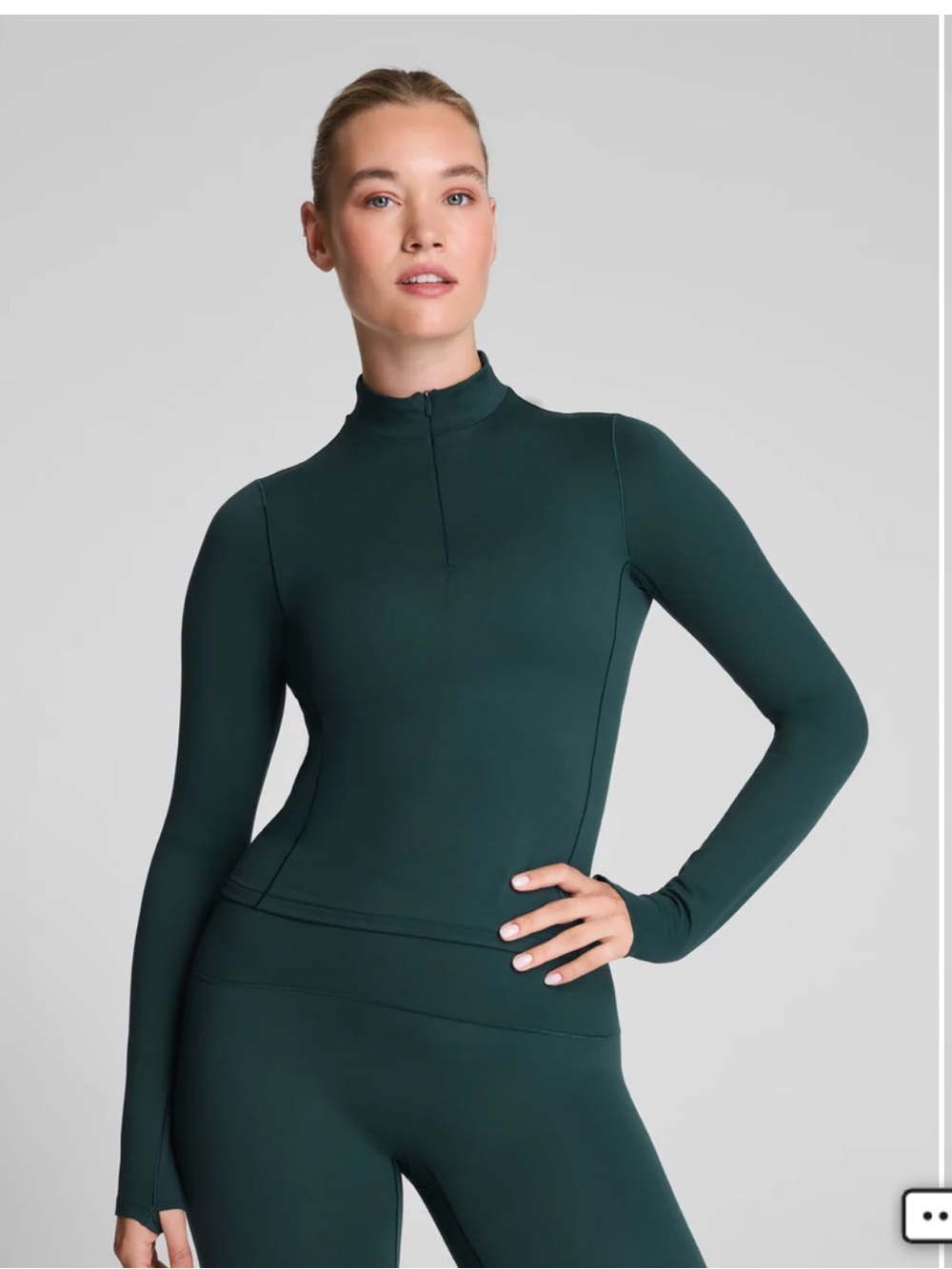 SPANX Forest Green Long Sleeve Mock Neck Top